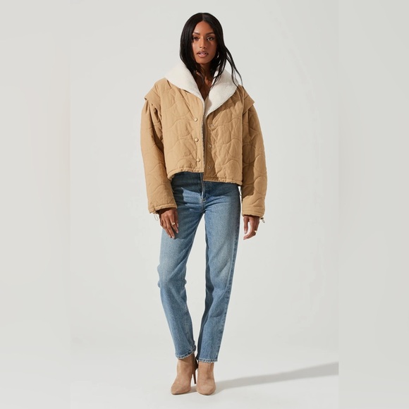 NWOT ASTR The Label Nadine Quilted Faux Shearling Jacket in Khaki - Picture 7 of 16